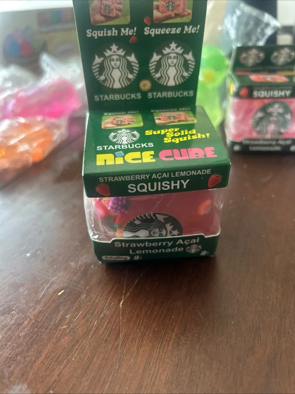 Starbucks Green and Pink Strawberry Açaí Lemonade Squishy Cube buy all 3